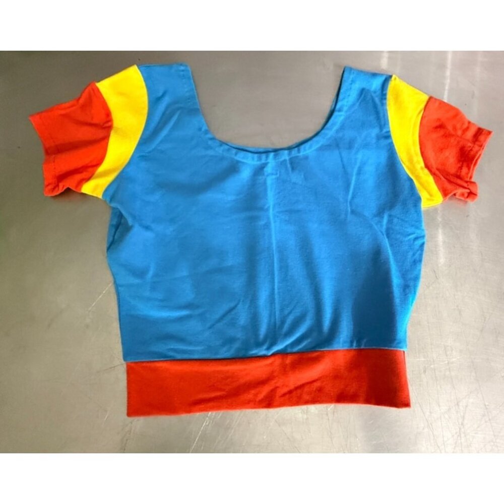 VTG 80s Flexatard Gilda Marx Crop Top L Blue Red Yellow Colorblock Retro Workout